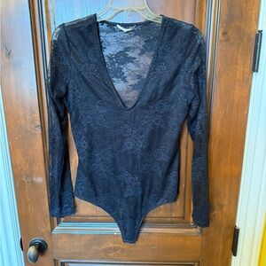 La Hearts Black Lace Long Sleeve Bodysuit